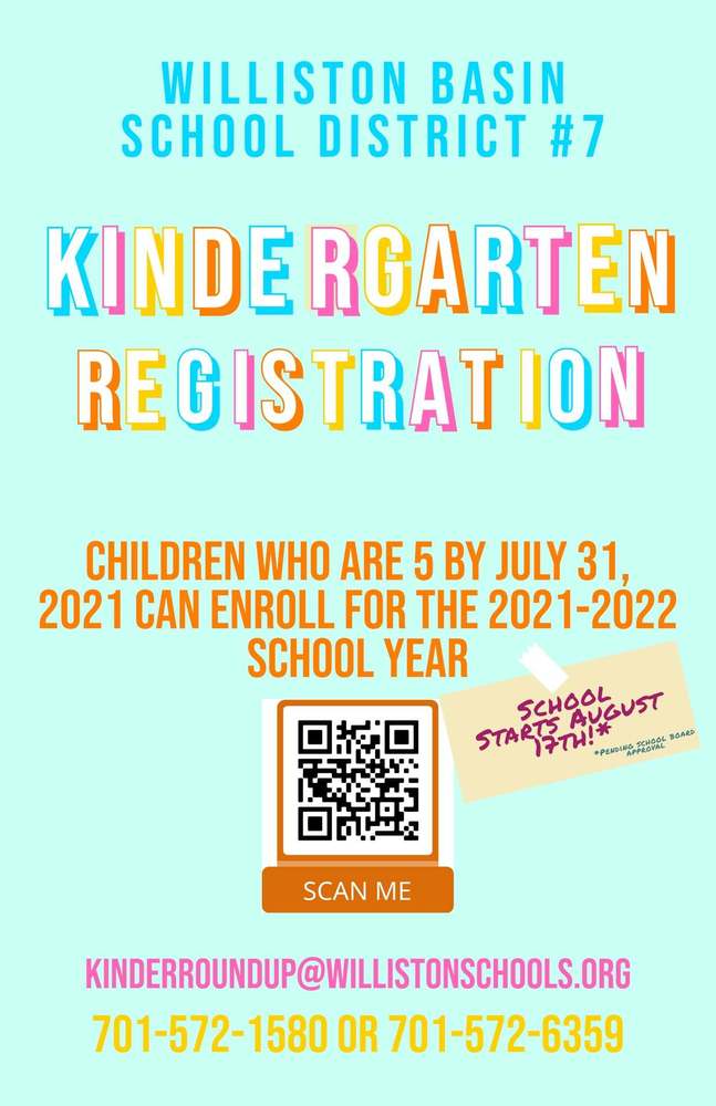 A picture that provides information about Kindergarten Registration