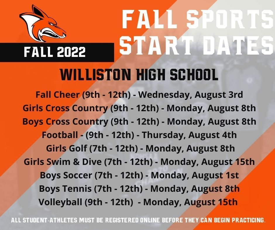 Fall Sports Start Dates