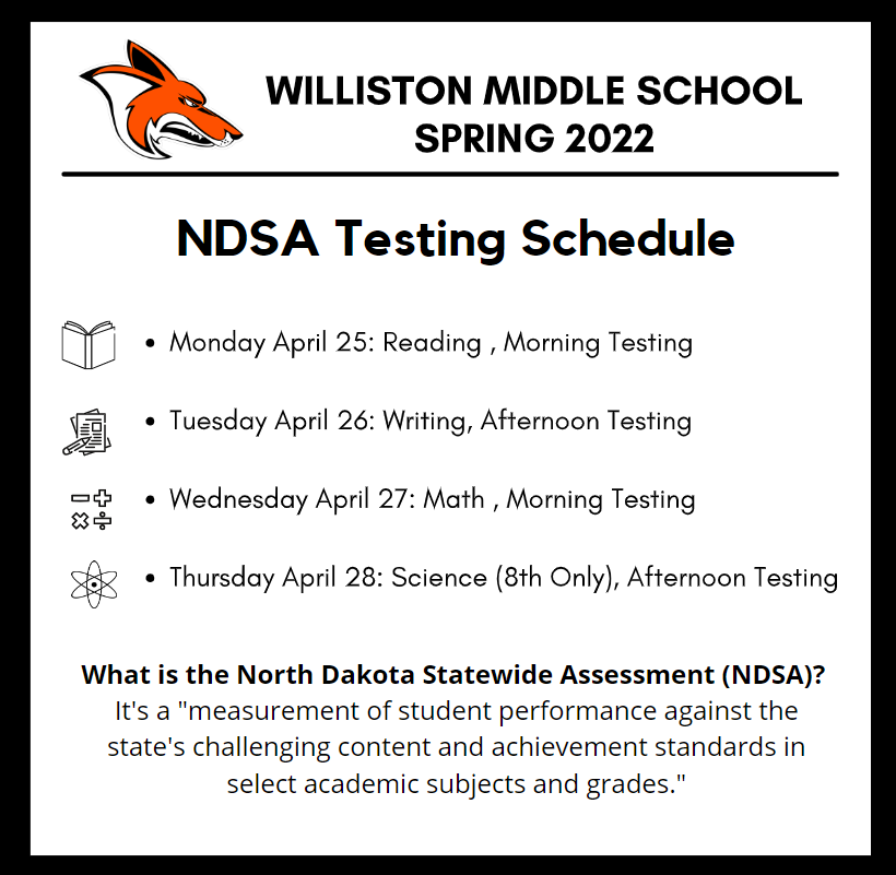 NDSA Testing Schedule for 2022