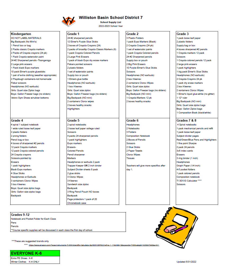 WHS School Supply List