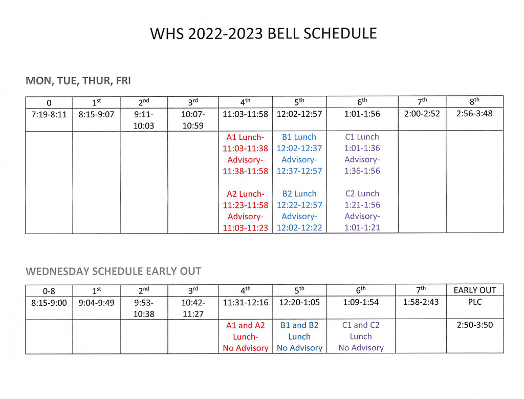 2022-2023  Bell Schedule