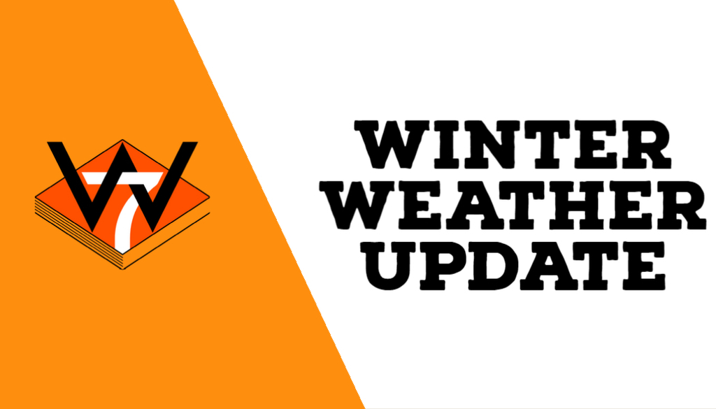 Orange shape on white background with WBSD7 log. Text: Winter Weather Update.